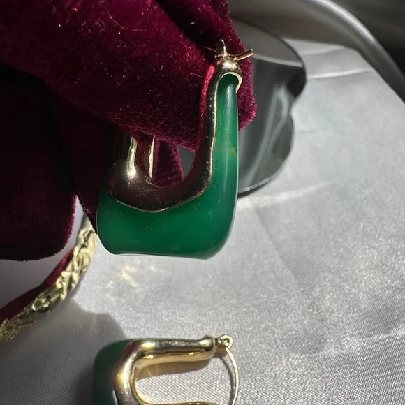 Anthropologie Gold and Green Statement Earrings - Picture 7 of 13